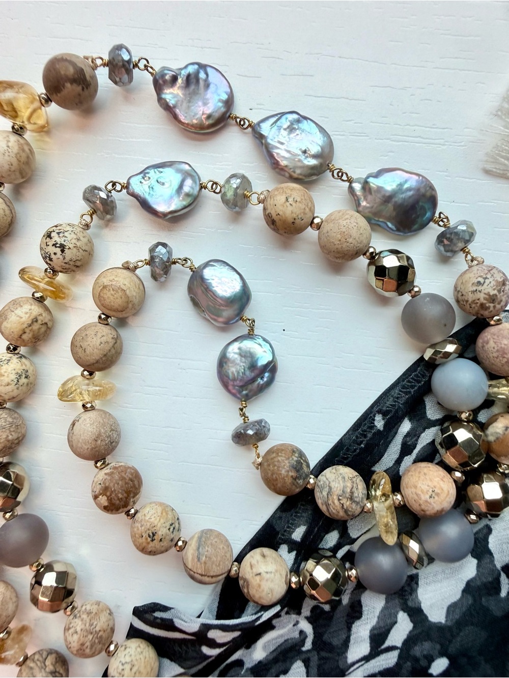 Chan Luu Long Necklace Baroque Pearl and Jasper Long Citrine Labradorite 28”